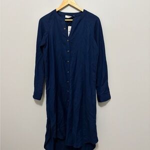 Loft Navy Button-Down Long Sleeve Shirt Dress